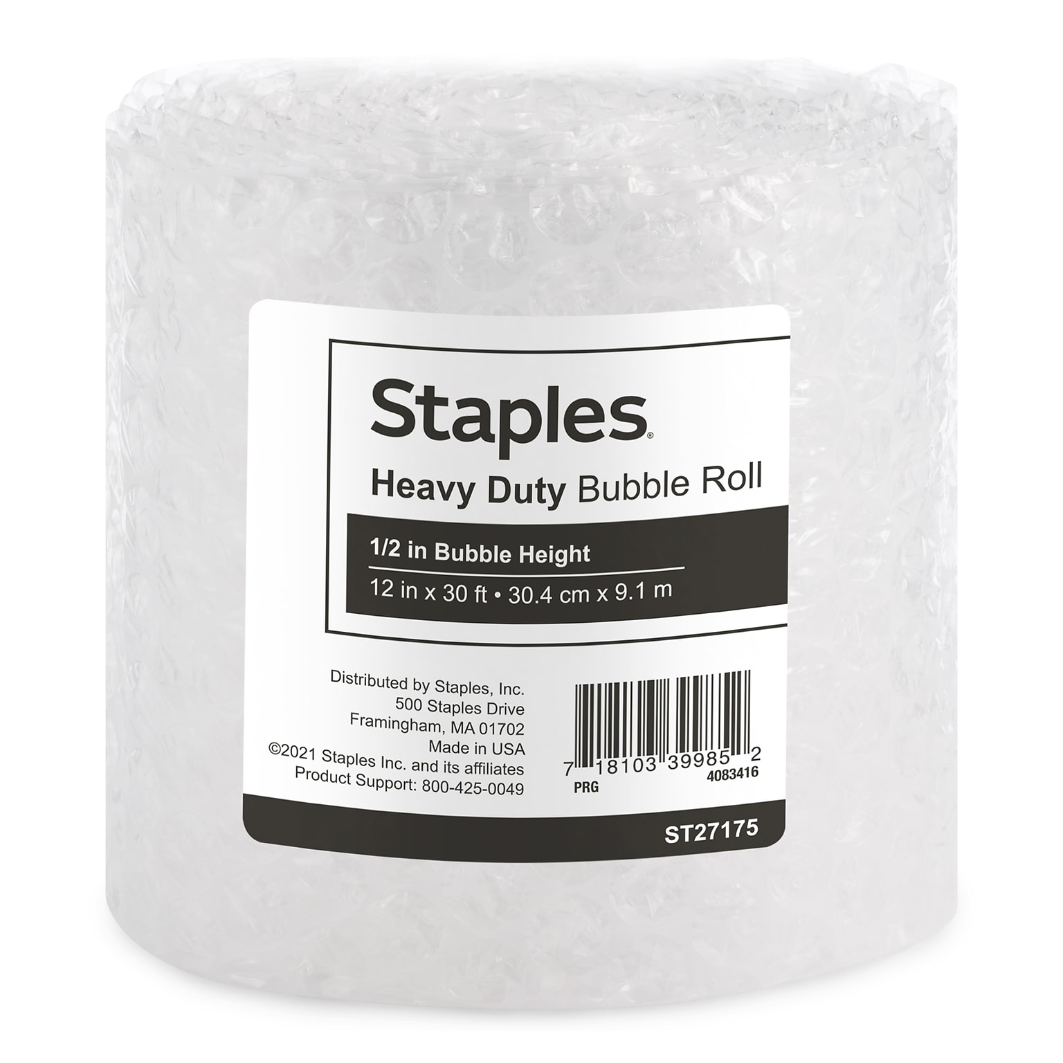 Staples® 1/2 Bubble Roll, 12 x 30, Clear (4069423)