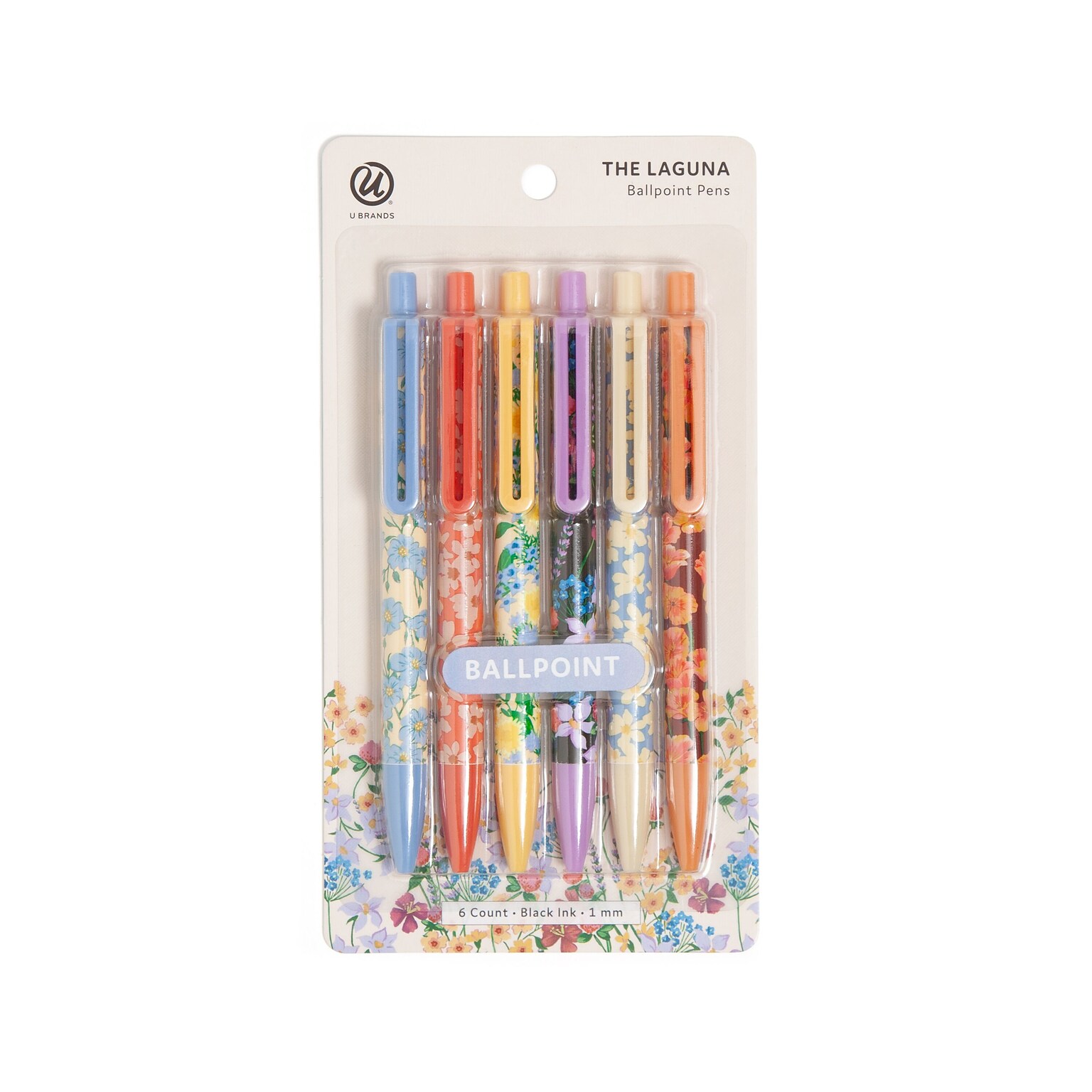 U Brands Laguna Retractable Pens Pen, Bold Point, 1.0mm, Black Ink, 6/Pack (7452U06-48)