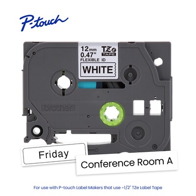 Brother P-touch Flexible ID Laminated Label Tape, 1/2" x 26.2', Black on White (TZeFX231)