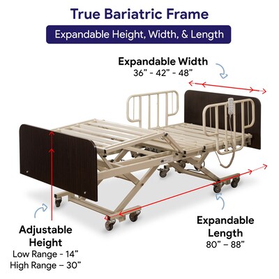 Medacure Full Electric Bariatric Adjustable Hospital Bed, 10 Function Hand Pendant, 750 lb., Maple (