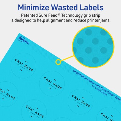 Avery Printable Circle Multipurpose Labels, 1.5" Dia., Bright Blue, 400/Pack (94506)