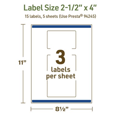 Avery Dissolvable Rectangle Multipurpose Labels, 2.5" x 4", Off-white, 15/Pack (94245)