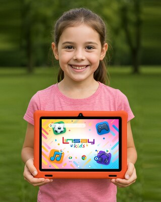 LINSAY F10 Series 10.1" Tablet, Wi-Fi, Octa Core, 256GB eMMC, Android 15, Red Kids Defender Case & Backpack (F10IPGKIDSREBAPLUS)