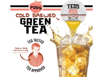 Java House Ted's Famous Cold Brewed White Peach Green Tea Pods, 12/Carton (FC900T70)
