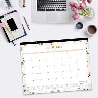 2027 Blue Sky Day Designer Coming Up Roses Blush 22" x 17" Monthly Desk Pad Calendar (138198-27)