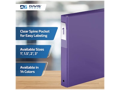 Davis Group Premium Economy 1" 3-Ring Non-View Binders, D-Ring, Purple, 6/Pack (2301-69-06)