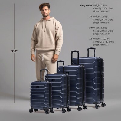 InUSA Trend 4-Piece Hardside Spinner Luggage Set, TSA Checkpoint Friendly, Blue (IUTRESMLXL-BLU)