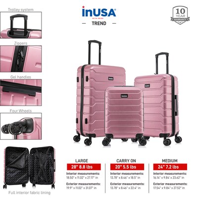 InUSA Trend 3-Piece Hardside Spinner Luggage Set, Rose Gold (IUTRESML-ROS)