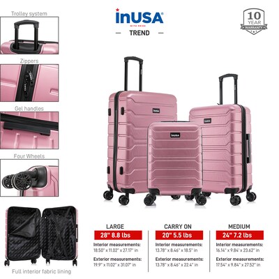 InUSA Trend Plastic 3-Piece Luggage Set, Rose Gold (IUTRESML-ROS)