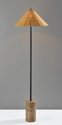 Adesso Rayne 61.25"H Floor Lamp, Brown Marble Base with Rattan Shade (3296-01)