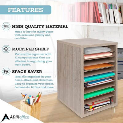AdirOffice 500 Series 11-Compartment Literature Organizers, 10.75 x 11.75, Medium Oak, 2/Pack (500