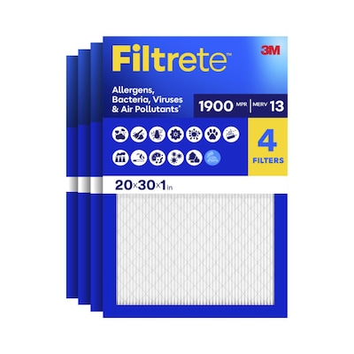 Filtrete High Performance 20" x 30" x 1" Pleated Air Filter, MERV 13, 4/Carton (1900 MPR)