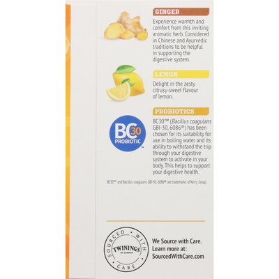 Twinings Probiotics Lemon and Ginger Herbal Tea Bags, 18/Box (F16483)
