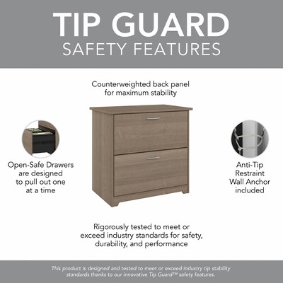 Bush Furniture Cabot 2-Drawer Lateral File Cabinet, Letter/Legal Size, 30" H x 31.26" W x 19.57" D, Ash Gray (WC31280)