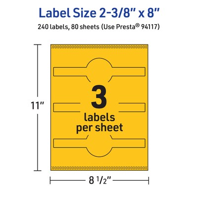 Avery Cigar Laser/Inkjet Multipurpose Labels, 2-3/8" x 8", Bright Yellow (240/Box)