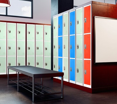 AdirOffice 72'' 3-Tier Misty Green Storage Locker, 4/Pack (ADI629-203-MGRN-PKG-4)