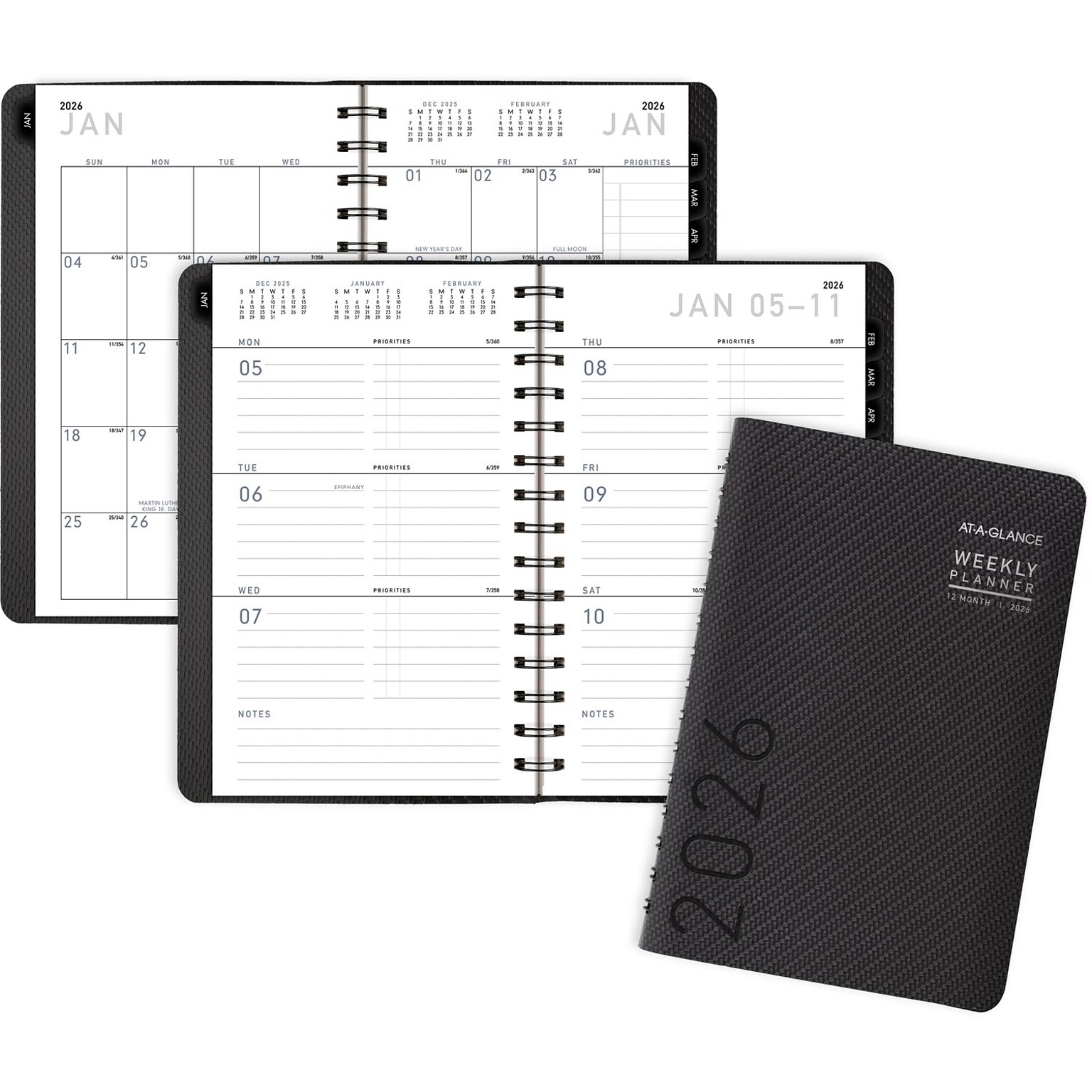 2026 AT-A-GLANCE Contemporary 5 x 8 Weekly & Monthly Planner, Faux Leather Cover, Charcoal (70-100X-45-26)