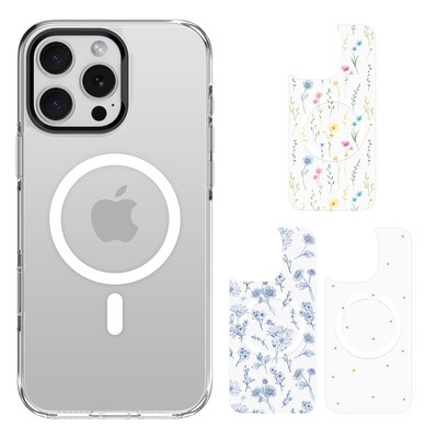 SaharaCase Inspire MagSafe Phone Case with 3 Interchangeable Magnetic Backs for iPhone 16 Pro, Shock Absorbing, Floral (CP00676)