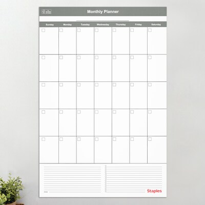 Staples 24" x 36" Monthly Dry-Erase Undated Wall Calendar, Reversible, White/Gray (ST60365-25)
