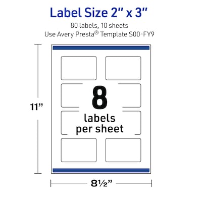 Avery Rectangle Laser/Inkjet Multipurpose Labels, 2" x 3", White, 80/Pack (19479371128)