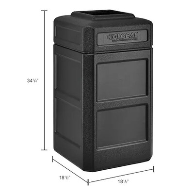 Global Industrial Square Plastic Waste Receptacle w/ Flat Lid, 42 Gallon, Black (641413BK)