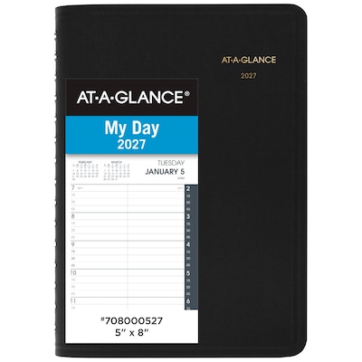 2027 AT-A-GLANCE 5 x 8 Daily Appointment Book Planner, Faux Leather Cover, Black (70-800-05-27)