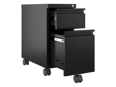 Hirsh 2-Drawer Mobile Vertical File Cabinet, Letter/Legal Size, Lockable, 21.75"H x 10"W x 19.88"D, Black (22651)