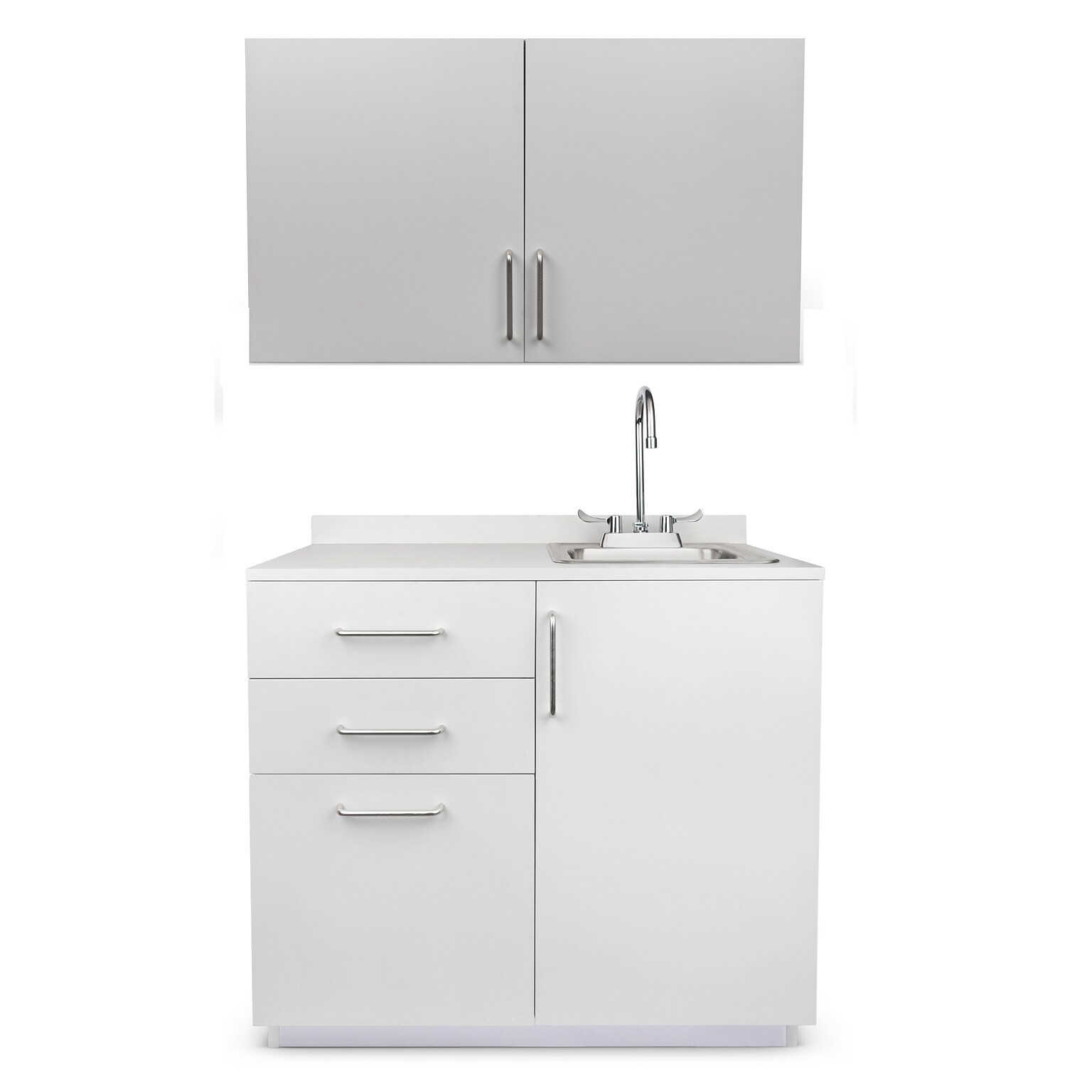 Viva Comfort 36 H x 36 W Exam Room Medical Cabinet with Right Sink and 36 W Wall Cabinet, 3 Drawers, Gray (90236RS-GRY-WAL)