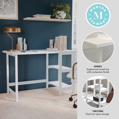 Martha Stewart Beckett 48"W Solid Wood Rectangular Home Office Trestle Desk, White Wood Grain (BLNFYHY1071WH)