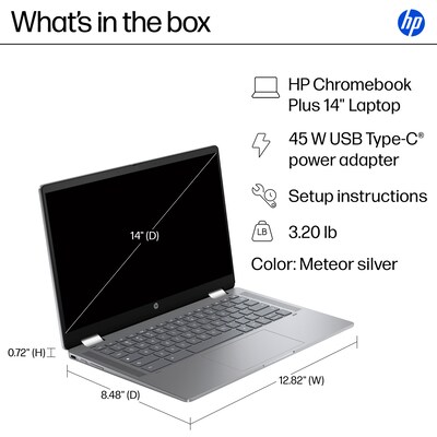 HP Chromebook Plus 14" FHD, Intel Core i3-N305, 8GB RAM, 128GB UFS, +11 hours battery, Chrome OS
