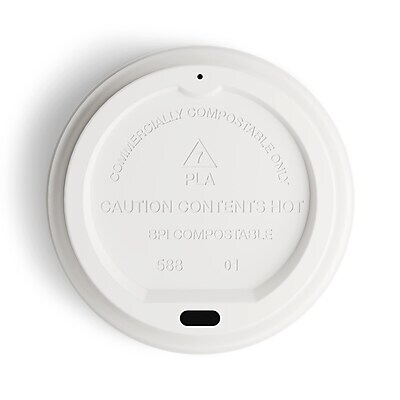 Perk Eco Compostable Plastic Hot Cup Lids, 50 Count Disposable Coffee Cup Lids for 10–16 Oz Paper Hot Cups, White
