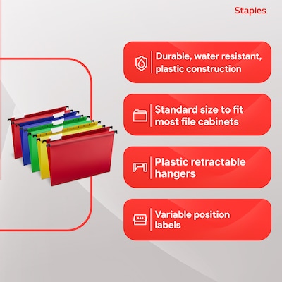 Staples® Hanging File Folder, 5-Tab, Letter Size, Assorted, 20/Box (ST13324/TR13324)