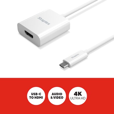 Staples TECH USB-C to HDMI Audio/Video Adapter, Male to Female, White (ST62365)