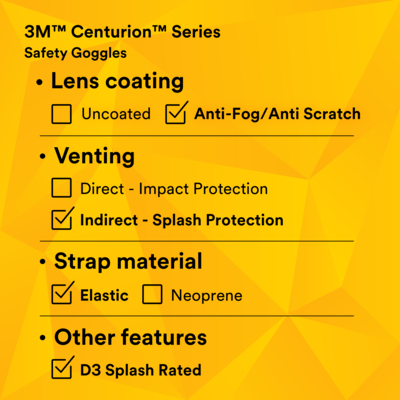 3M Centurion 454 Anti-Scratch Safety Goggles, Wraparound Frame, Clear Lens, 10/Carton (40305-00000-10)