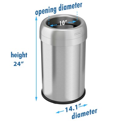 iTouchless Stainless Steel 13 Gallon Dual-Deodorizer Round Open Top Trash Can