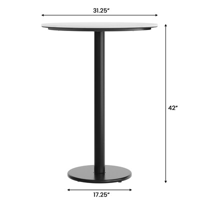 Flash Furniture Acadia 31.25" Round Wooden Dining Table with Round Base, White Faux Marble/Black Base (STRD31WMATR18B)