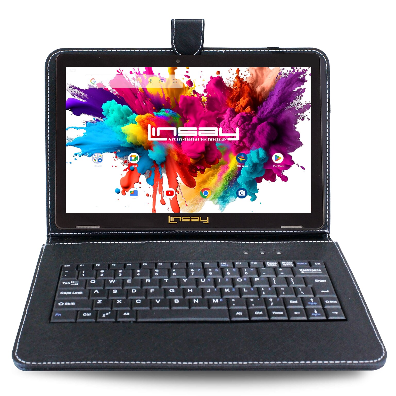 Linsay Octa Core 10.1 Tablet, 4GB RAM, 128GB Storage, Android 13, Bundled with Black Keyboard and Stylus Pen