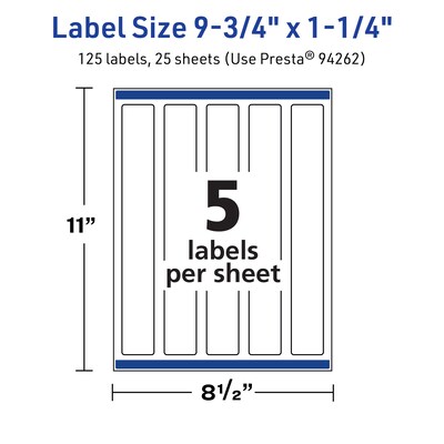 Avery TrueBlock Laser/Inkjet Rectangle Multipurpose Labels, 9.75" x 1.25", White, 125/Pack (94262)