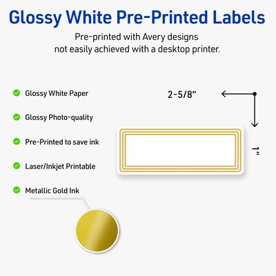 Avery Laser/Inkjet Rectangle Multipurpose Labels, 1 x 2-5/8, White, 160/Pack (S00-D16)