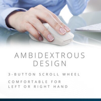 Kensington Pro Fit Washable Wired Mouse Ambidextrous Optical Mouse, White (K75240US)