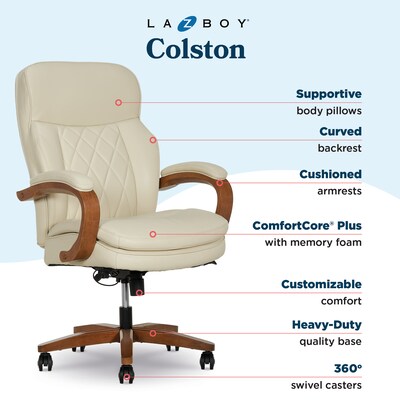 La-Z-Boy Colston Ergonomic Vegan Leather Swivel Executive Chair, Cream (60120-CRM)
