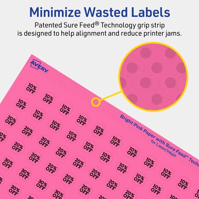 Avery Laser/Inkjet Round Multipurpose Labels, Bright Pink, 154 Labels/Sheet, 80 Sheets/Pack (94503-BPP80)