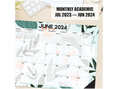 2023-2024 Willow Creek Botanical Bliss 17" x 12" Academic Monthly Desk Pad Calendar, Green/Orange (37157)