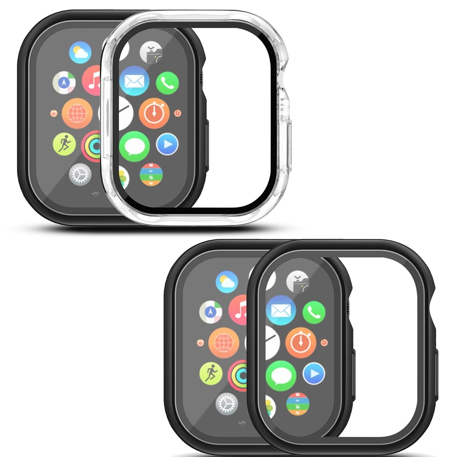 Fusion Protector Case 2-Pack with Tempered Glass for Apple Watch Series 10 (46 mm)  1 Black + 1 Transparent Clear
