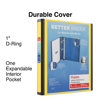 Staples® Better 1" 3 Ring View Binder with D-Rings, Yellow (19064)