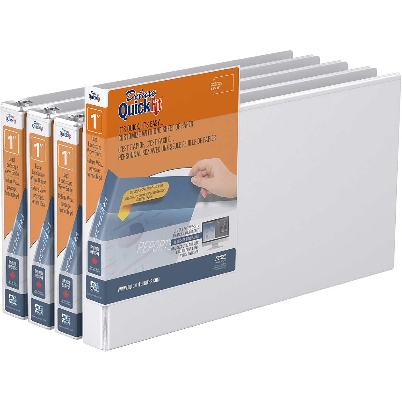 Davis Group QuickFit Heavy Duty 1 3-Ring Standard Binders, White, 4/Pack (95010L-04)