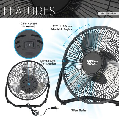 Techni Home 9” Desk Fan, 2 Speed, Black (RTA-09HV-FAN)