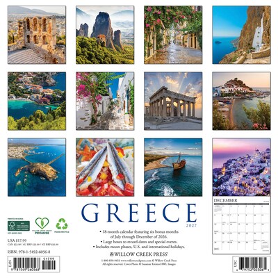 2027 Willow Creek Greece 12 x 12 Monthly Wall Calendar, Assorted Colors (60568)