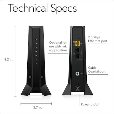 Netgear Nighthawk 32 x 8 DOCSIS 3.1 Cable Modem, Black (CM3000-100NAS)