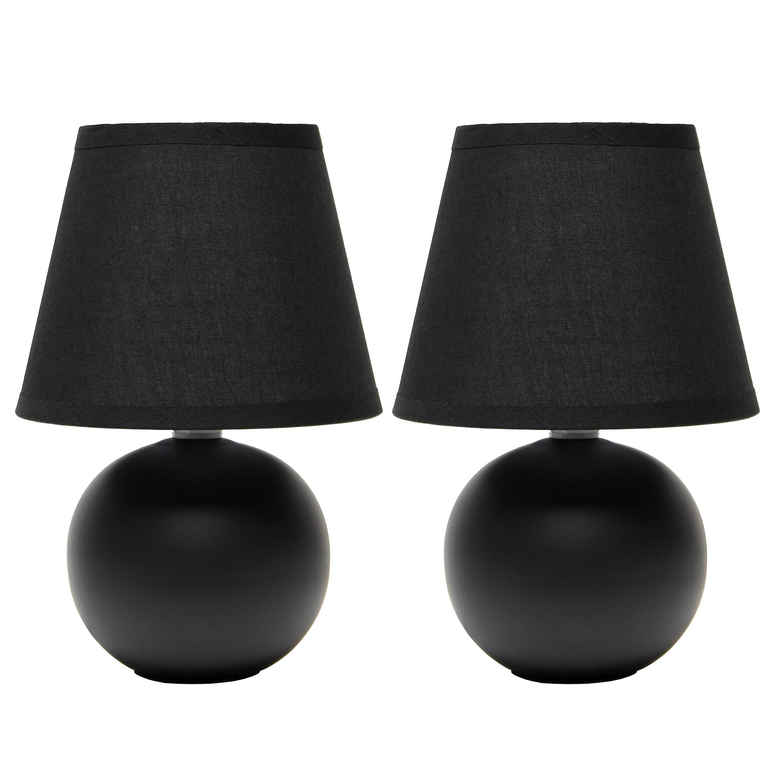Creekwood Home Nauru 8.66 Traditional Petite Ceramic Orb Base Bedside Table Desk Lamp, Black, 2/Pack (CWT-2004-BK-2PK)